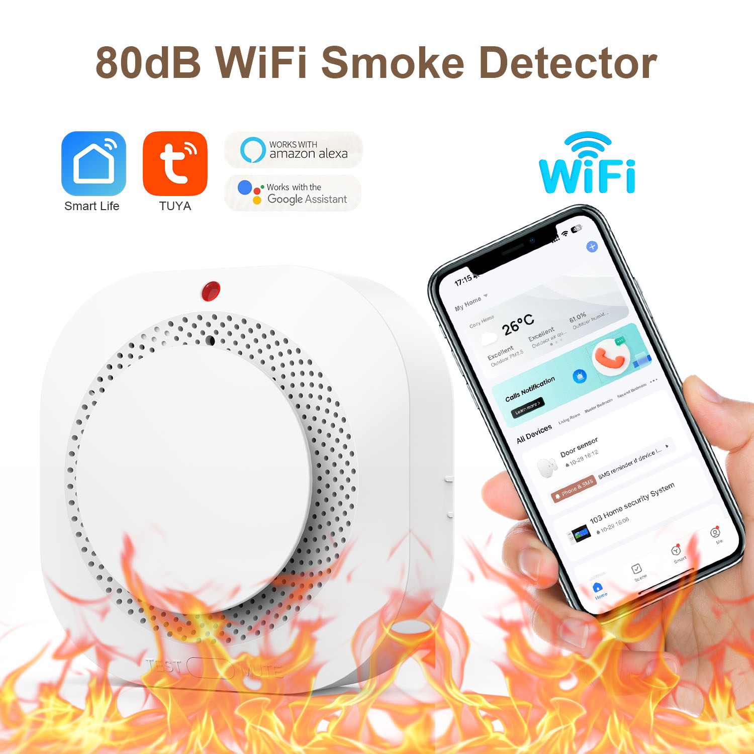 WiFi Fire Protection Smoke Sen - مراجعة Smoke Detector Interconnected وسعره