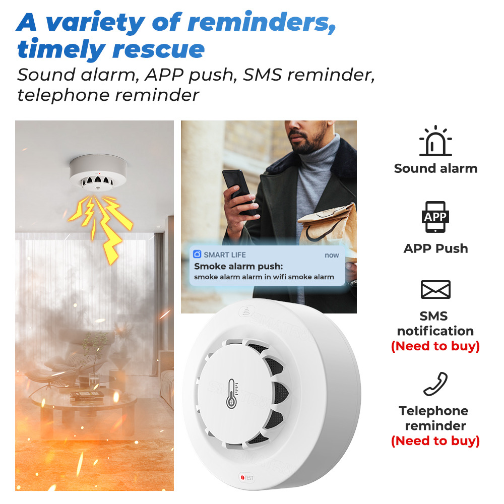 Tuya WiFi Smoke Alarm Temperat - مراجعة Smoke Detector Interconnected وسعره